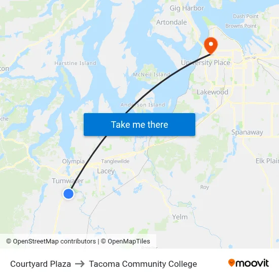 Courtyard Plaza to Tacoma Community College map
