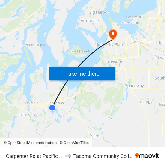 Carpenter Rd at Pacific Ave to Tacoma Community College map