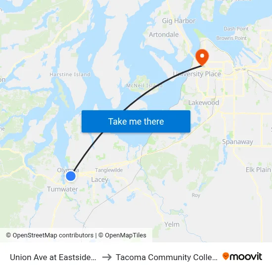 Union Ave at Eastside St to Tacoma Community College map