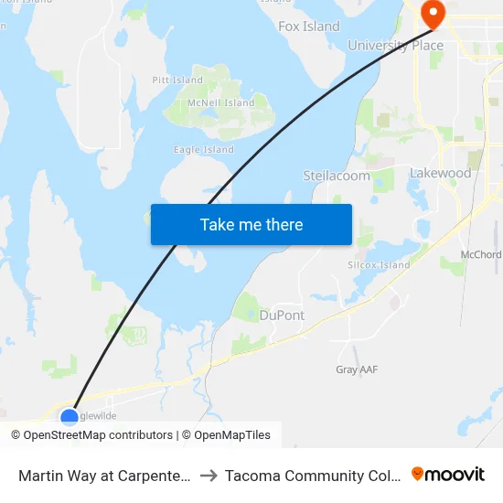 Martin Way at Carpenter Rd to Tacoma Community College map