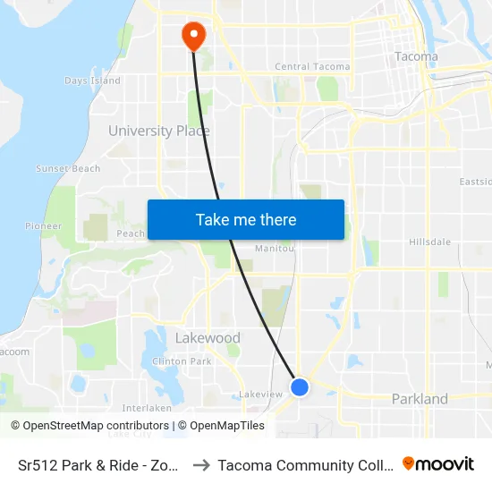 Sr512 Park & Ride -  Zone G to Tacoma Community College map
