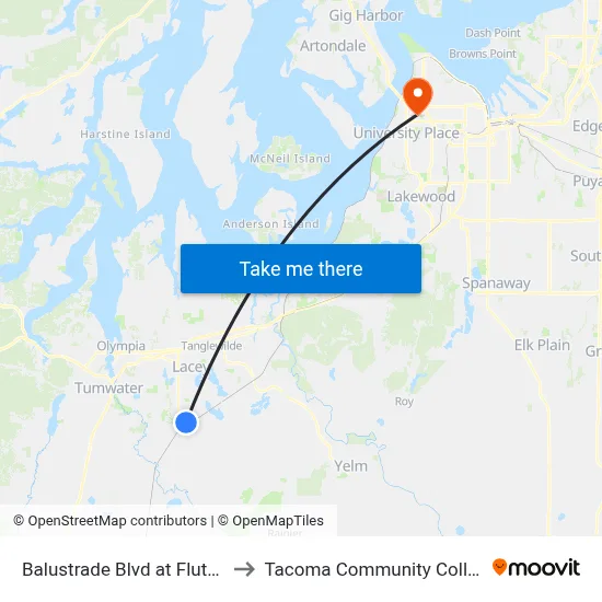 Balustrade Blvd at Flute St to Tacoma Community College map