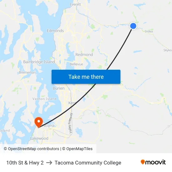 10th St & Hwy 2 to Tacoma Community College map
