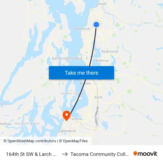164th St SW & Larch Way to Tacoma Community College map
