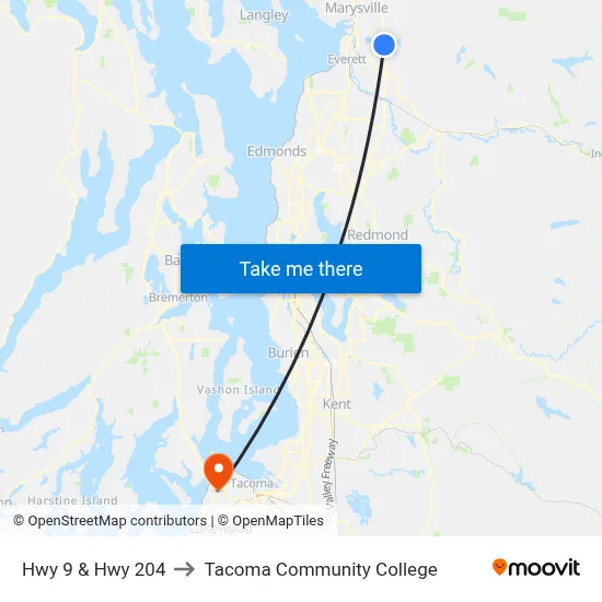 Hwy 9 & Hwy 204 to Tacoma Community College map