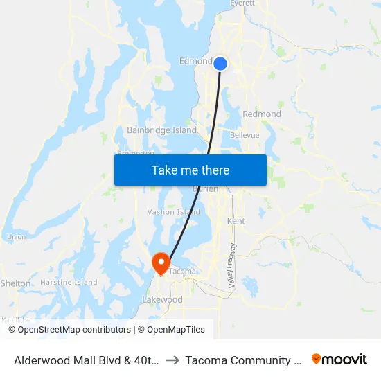 Alderwood Mall Blvd & 40th Ave W to Tacoma Community College map