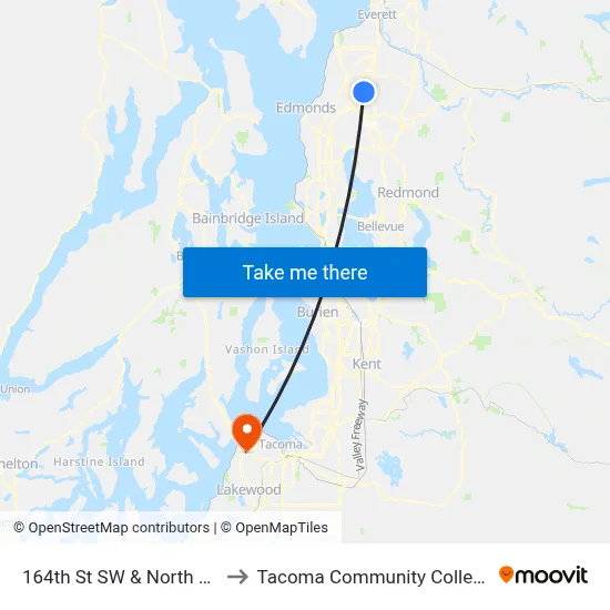 164th St SW & North Rd to Tacoma Community College map