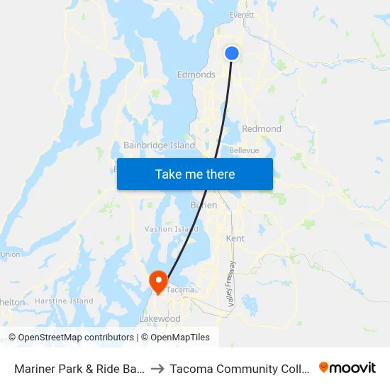 Mariner Park & Ride Bay 3 to Tacoma Community College map