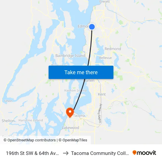 196th St SW & 64th Ave W to Tacoma Community College map