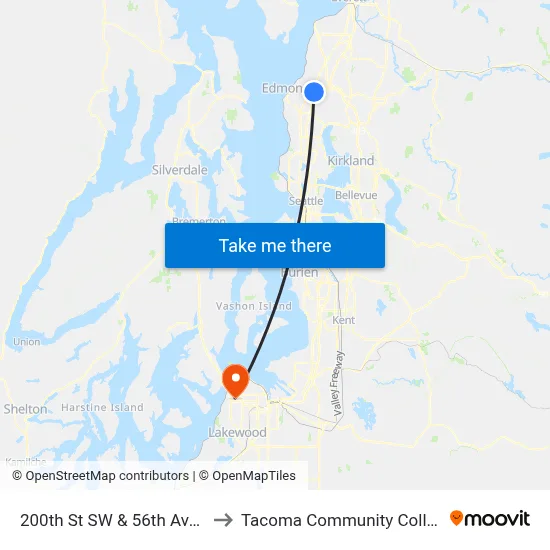 200th St SW & 56th Ave W to Tacoma Community College map