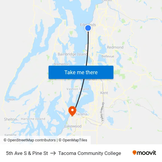5th Ave S & Pine St to Tacoma Community College map