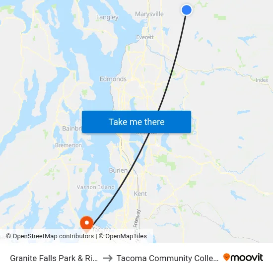 Granite Falls Park & Ride to Tacoma Community College map