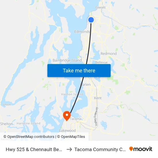 Hwy 525 & Chennault Beach Rd to Tacoma Community College map