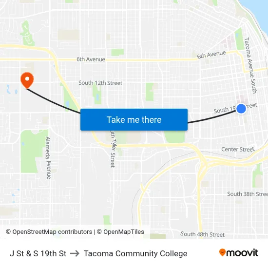 J St & S 19th St to Tacoma Community College map