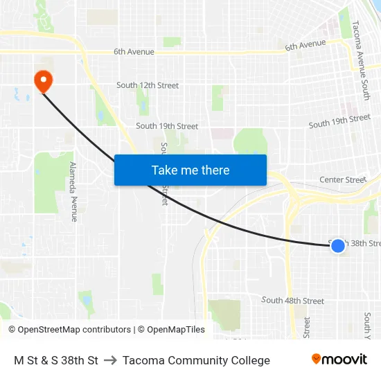 M St & S 38th St to Tacoma Community College map