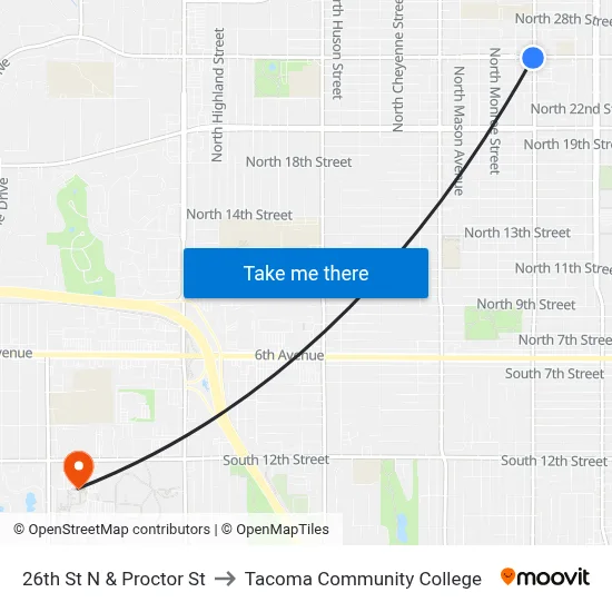 26th St N & Proctor St to Tacoma Community College map