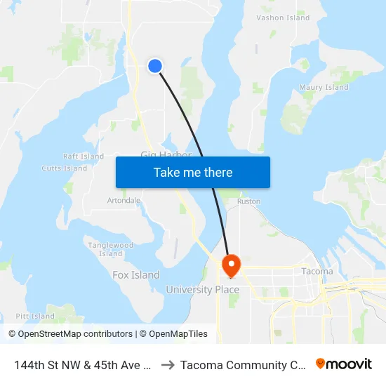 144th St NW & 45th Ave Ct NW to Tacoma Community College map