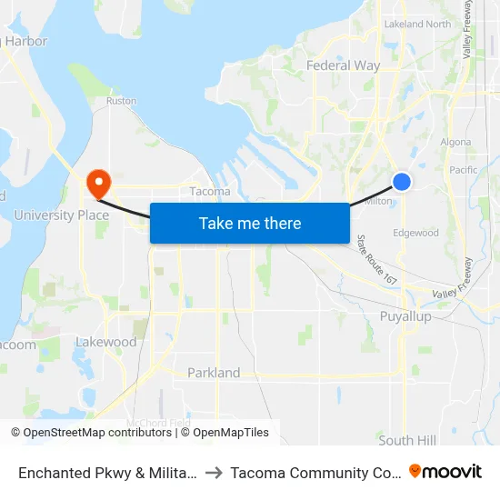 Enchanted Pkwy & Military Rd to Tacoma Community College map