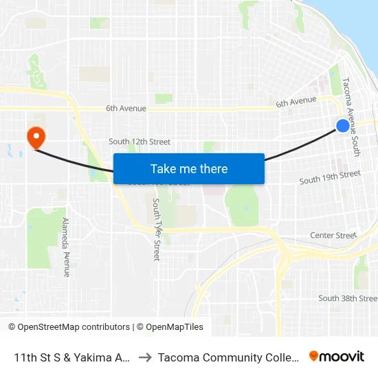 11th St S & Yakima Ave to Tacoma Community College map
