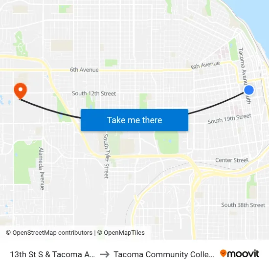 13th St S & Tacoma Ave to Tacoma Community College map