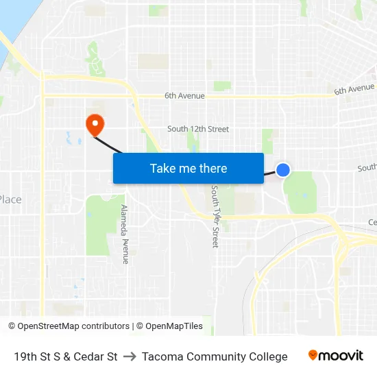 19th St S & Cedar St to Tacoma Community College map