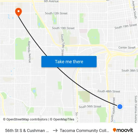 56th St S & Cushman St to Tacoma Community College map