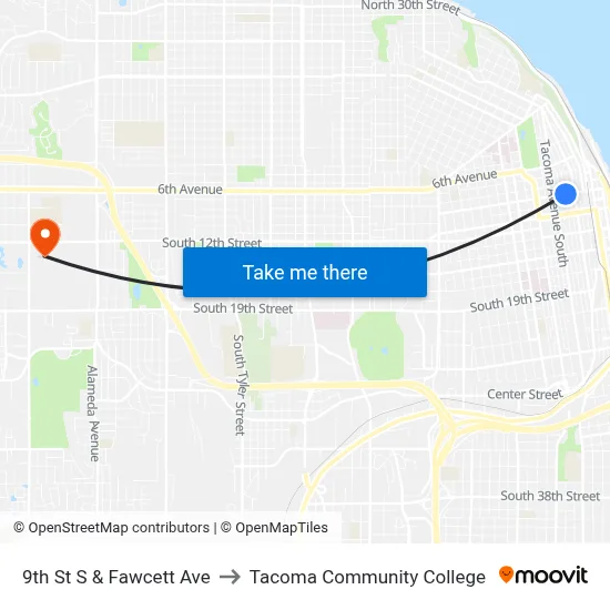 9th St S & Fawcett Ave to Tacoma Community College map
