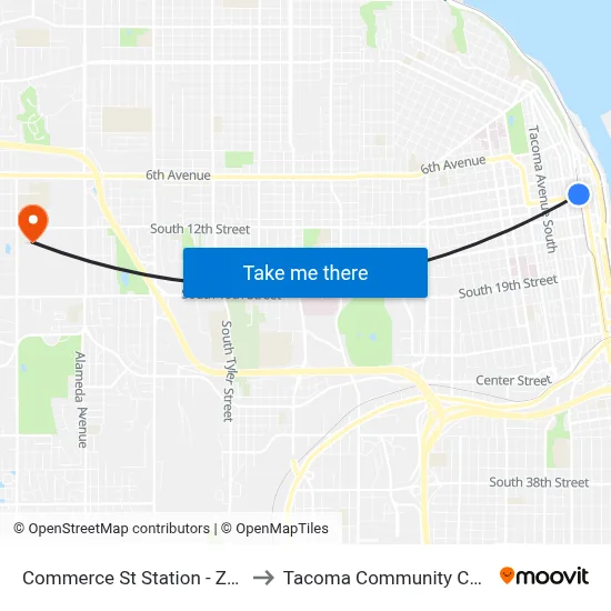 Commerce St Station - Zone D to Tacoma Community College map