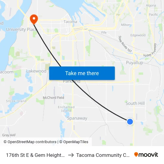 176th St E & Gem Heights Dr E to Tacoma Community College map