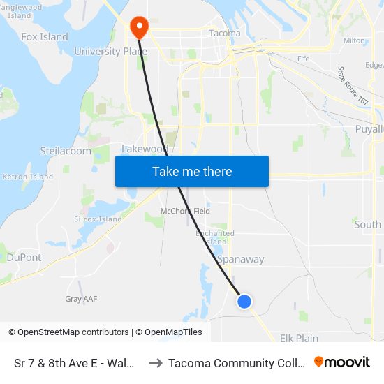 Sr 7 & 8th Ave E - Walmart to Tacoma Community College map