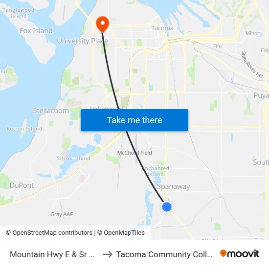 Mountain Hwy E & Sr 507 to Tacoma Community College map