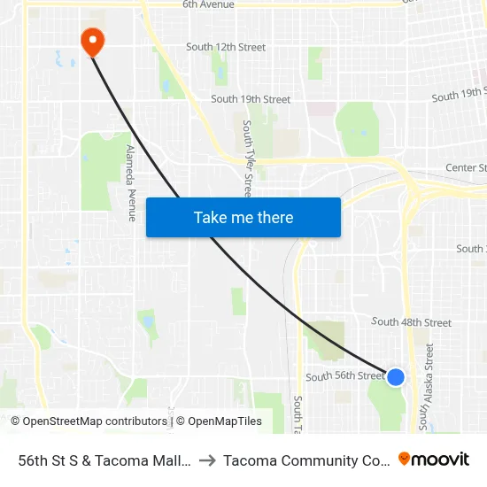 56th St S & Tacoma Mall Blvd to Tacoma Community College map