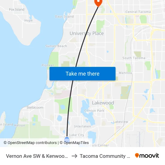 Vernon Ave SW & Kenwood Dr SW to Tacoma Community College map