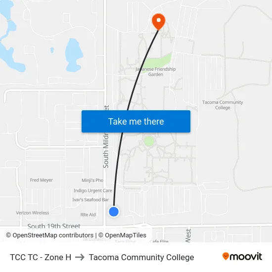 TCC TC - Zone H to Tacoma Community College map