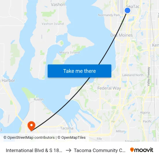 International Blvd & S 180th St to Tacoma Community College map