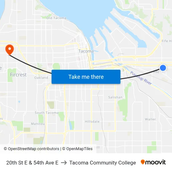 20th St E & 54th Ave E to Tacoma Community College map