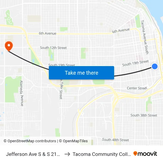 Jefferson Ave S & S 21st St to Tacoma Community College map