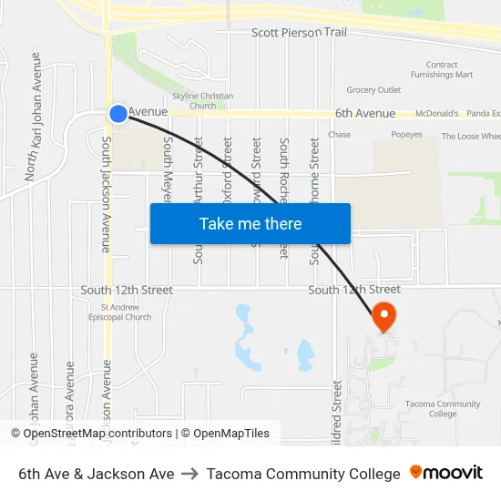 6th Ave & Jackson Ave to Tacoma Community College map