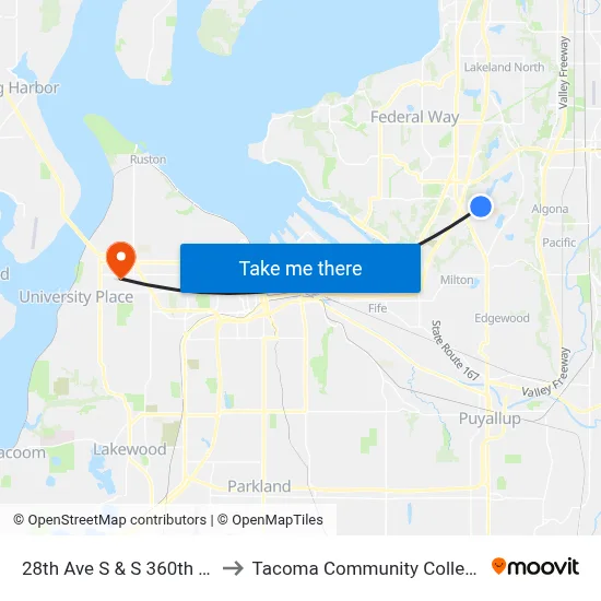 28th Ave S & S 360th St to Tacoma Community College map