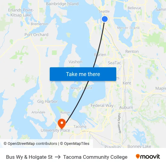 Bus Wy & Holgate St to Tacoma Community College map
