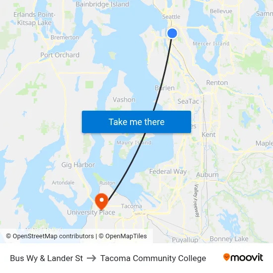 Bus Wy & Lander St to Tacoma Community College map