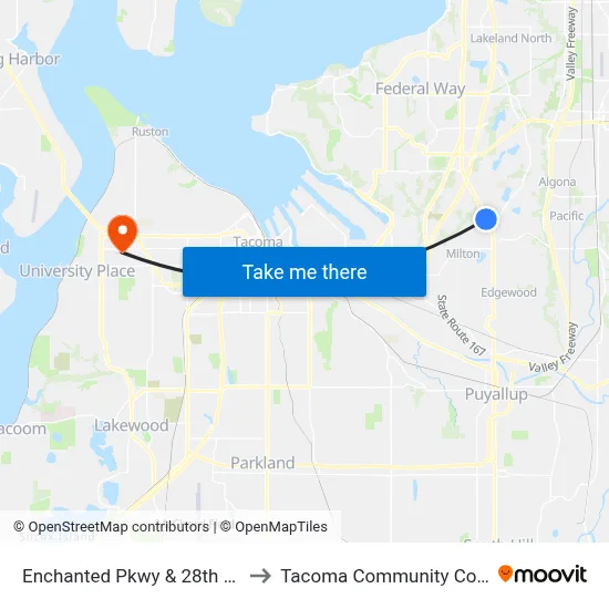 Enchanted Pkwy & 28th Ave S to Tacoma Community College map