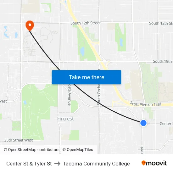 Center St & Tyler St to Tacoma Community College map