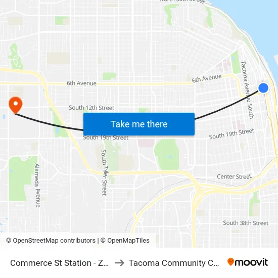 Commerce St Station - Zone B to Tacoma Community College map