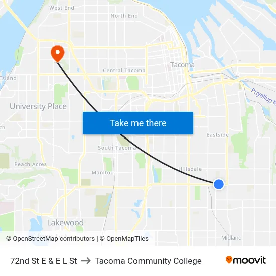 72nd St E & E L St to Tacoma Community College map