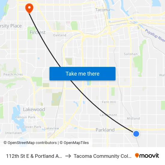 112th St E & Portland Ave E to Tacoma Community College map