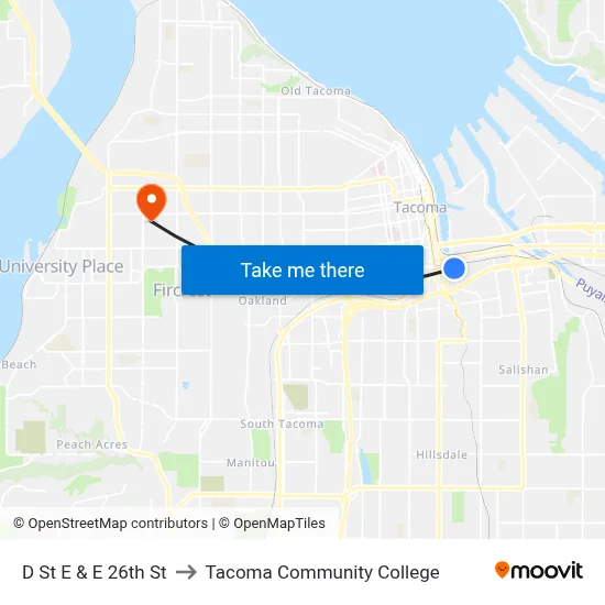 D St E & E 26th St to Tacoma Community College map