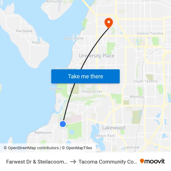 Farwest Dr & Steilacoom Blvd to Tacoma Community College map