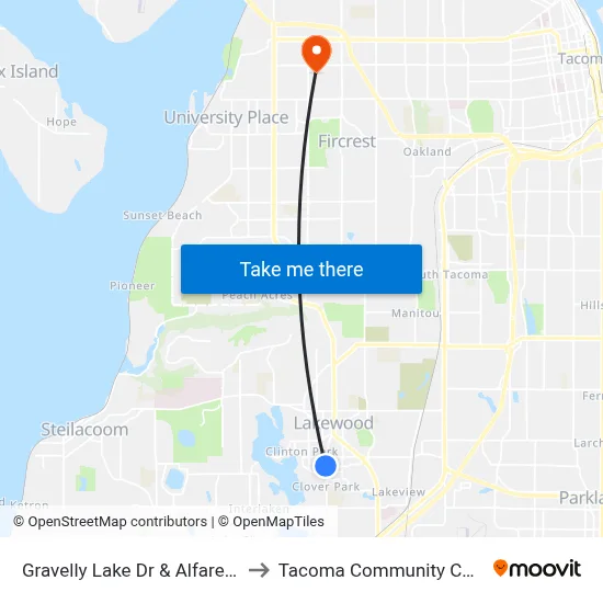 Gravelly Lake Dr & Alfaretta St to Tacoma Community College map
