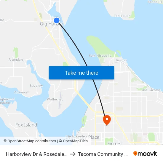 Harborview Dr & Rosedale St NW to Tacoma Community College map